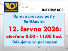 Změna otevírací doby na poště 12. 6. 2026 1